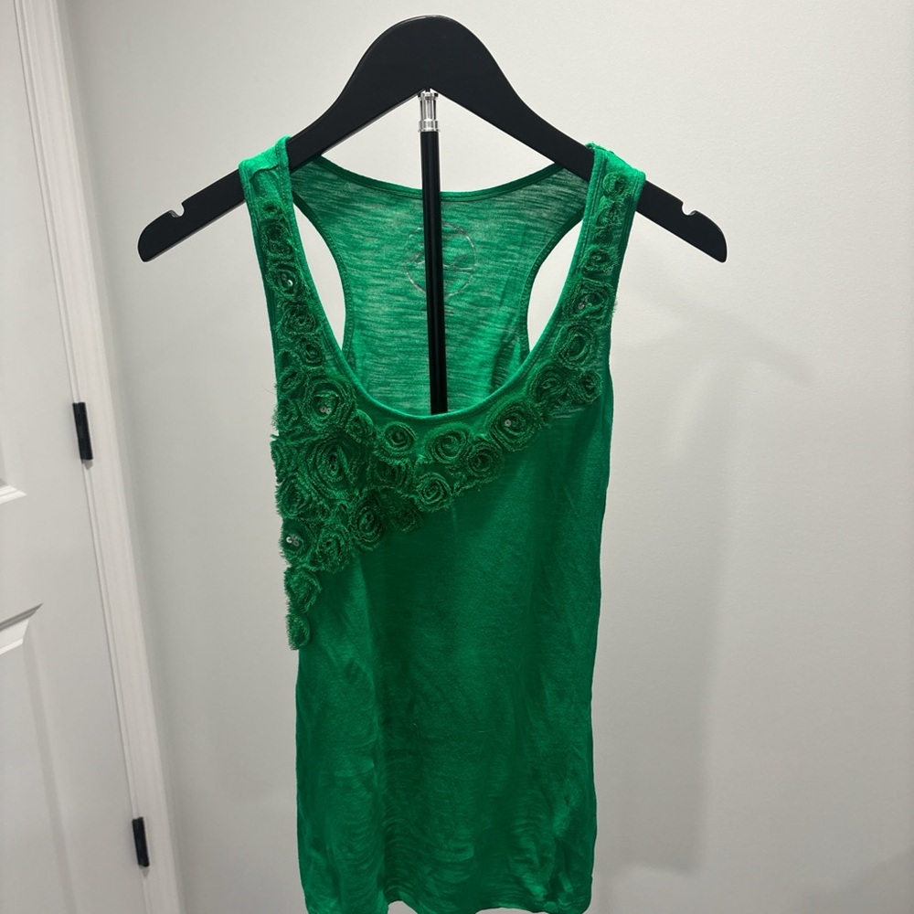 INC International Concepts Emerald Green Floral Applique Racerback Tank